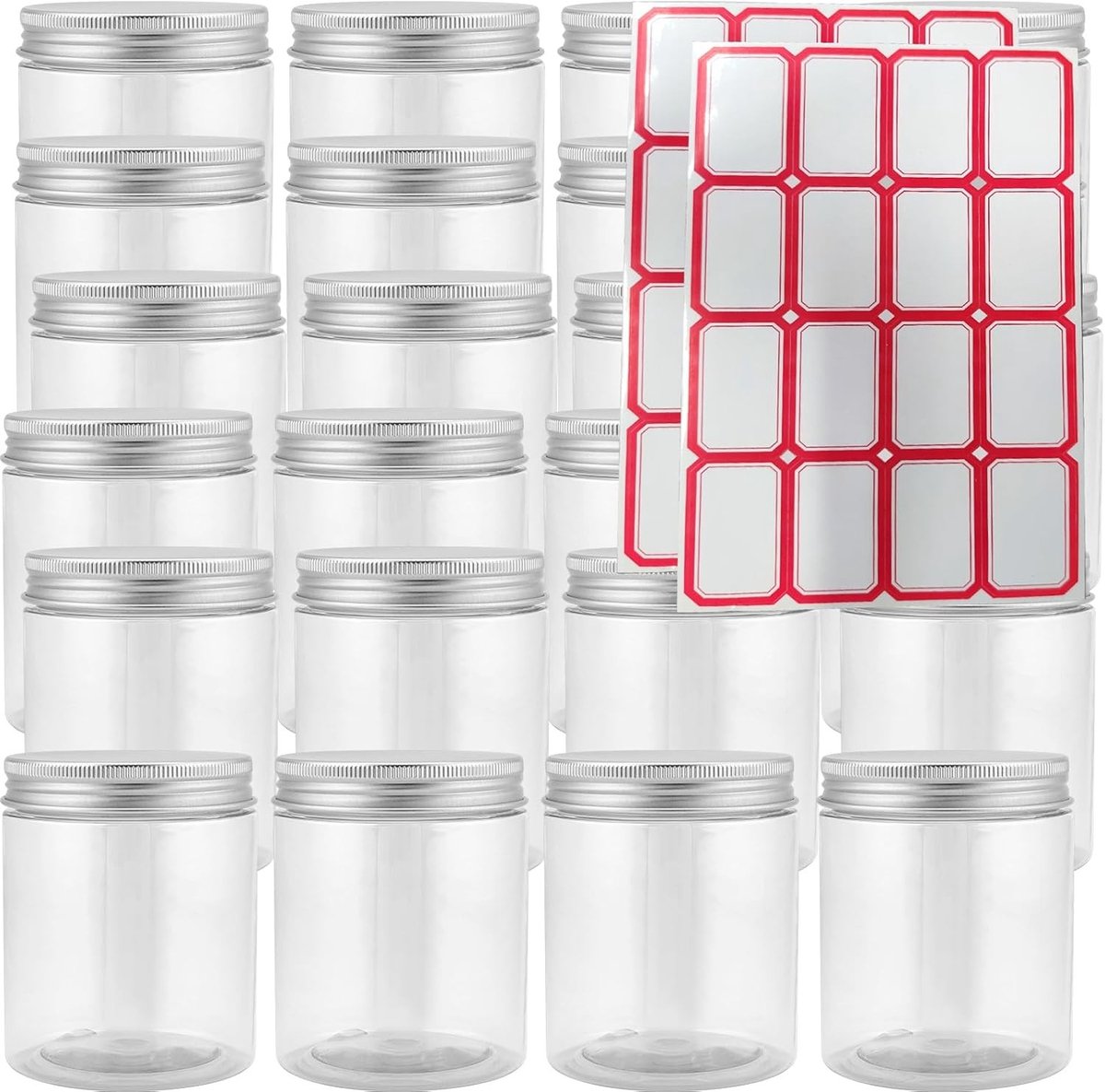 24 Pack 250ml Ronde Plastic Potjes met Aluminium Deksel, Lekvrije Duidelijke Opbergcontainers voor Voedselopslag, Slijm Maken en Creatieve Projecten