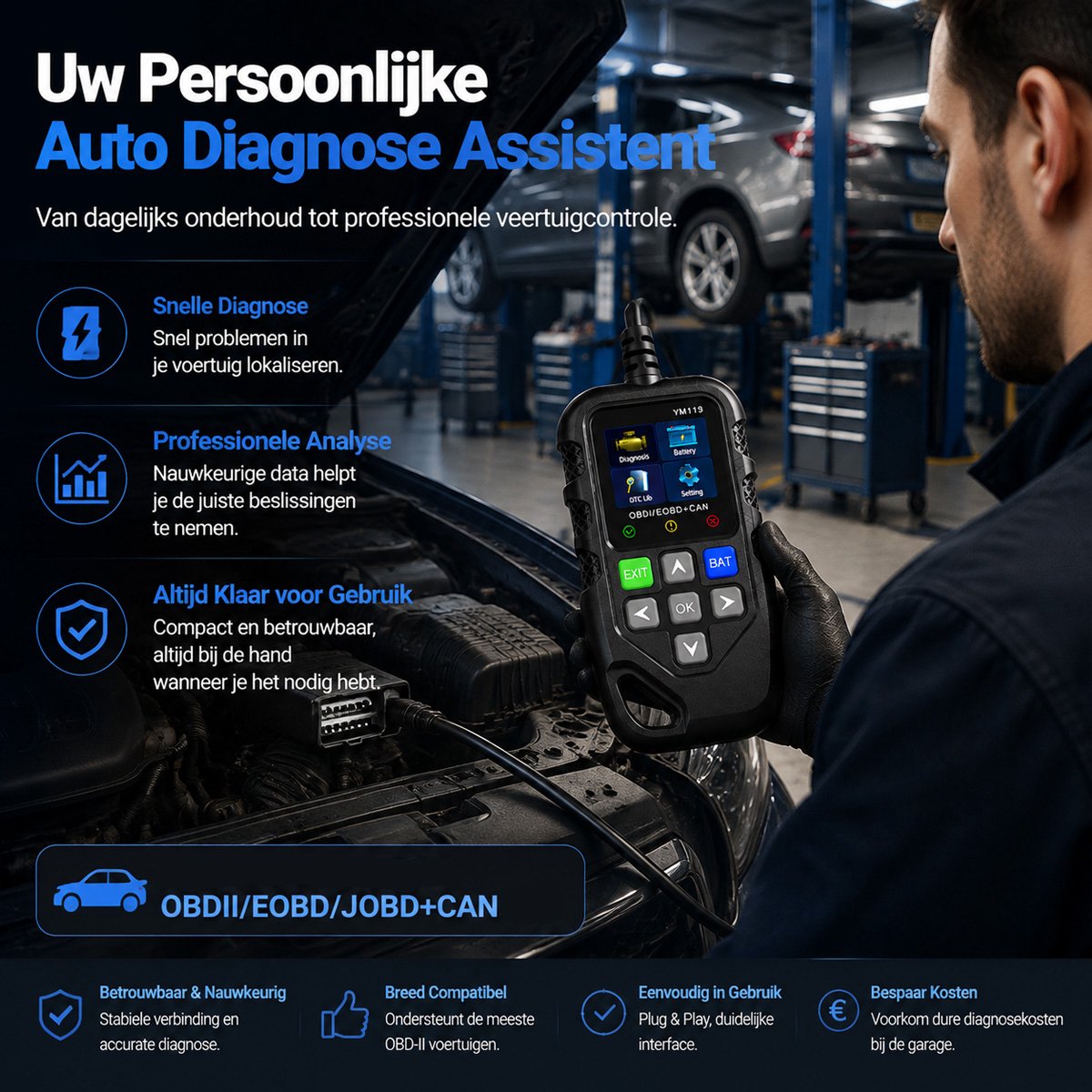 OBD2 Scanner - Auto Uitlezen en Storing Verwijderen - Diagnoseapparatuur voor Auto's - Motorstoring Lezen en Wissen - Real-time Data - LCD Kleurenscherm - 13 Talen - Voor Auto Reparatie en Onderhoud thumbnail 5