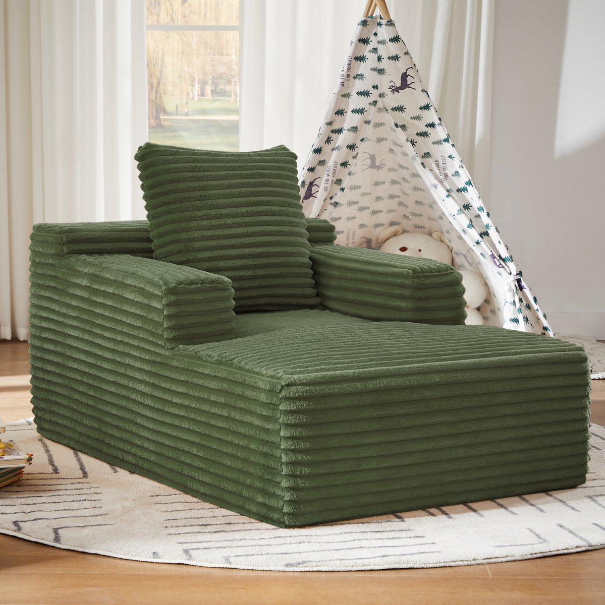MODENUIT Chaise Longue Sofa 117 x 81 x 50 cm - 1-Zits - Zonder Montage - Voor Woonkamer En Kantoor - Ribstof Groen
