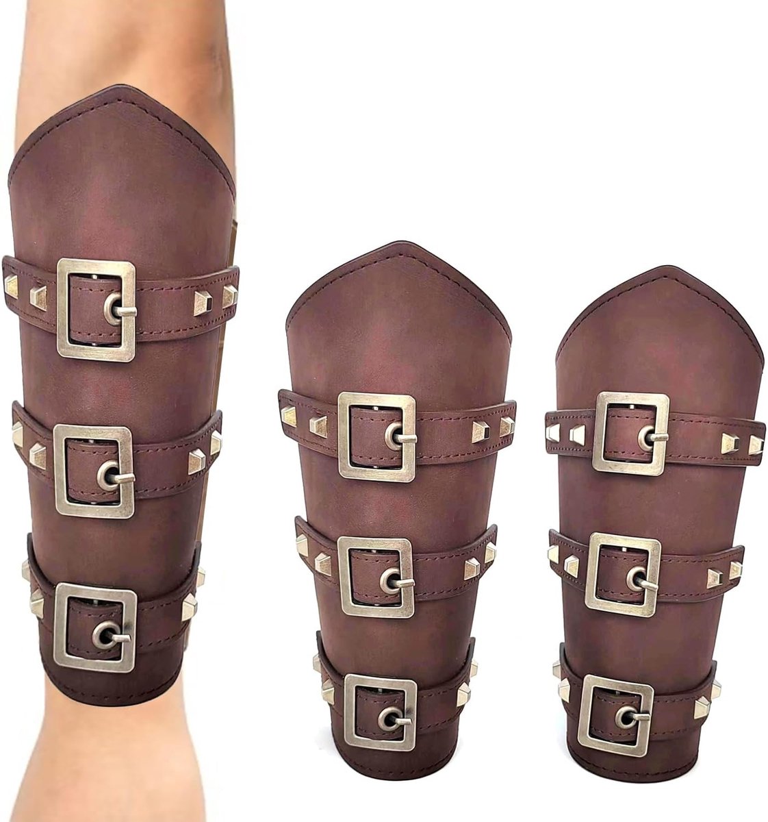 Medieval PU Leren Armsteunen, Handgemaakte Retro Arm Beschermers voor Halloween en Cosplay, Punk Accessoires, Bruin, One Size, Kostuum Accessoires