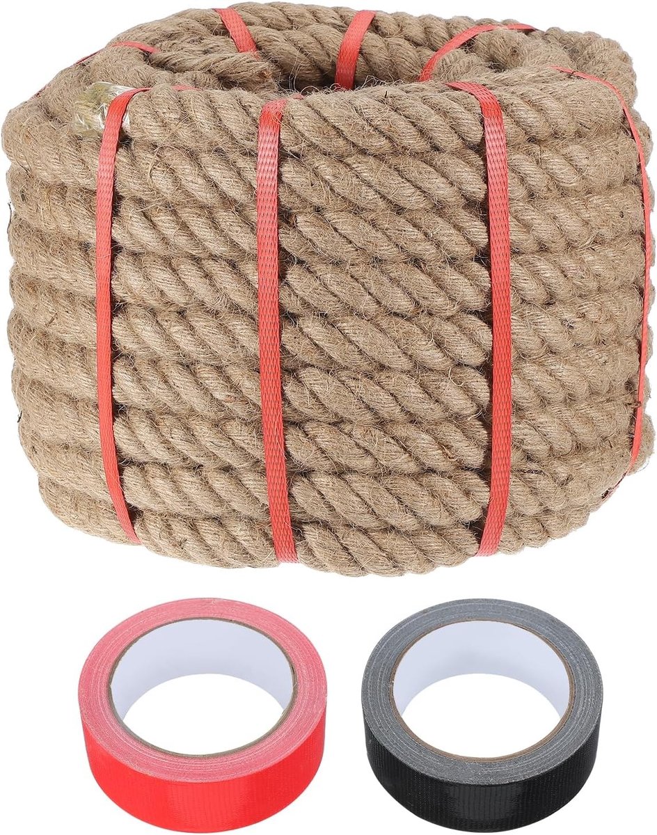 Jute touw 2,8 cm x 20 m, dik en gedraaid, natuurlijk touw voor handwerk, leuningen, tuinieren en decoratie