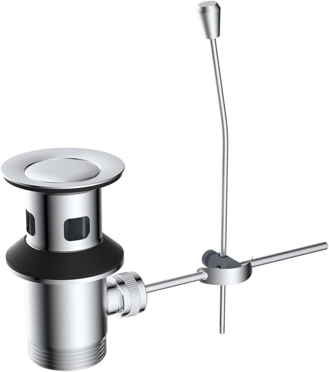 Pop-Up Afvalplug met Push Pull Stang voor Badkamer - 1 1/4 Inch Chroom Afwerking, Eenvoudige Installatie en Duurzaam Gebruik