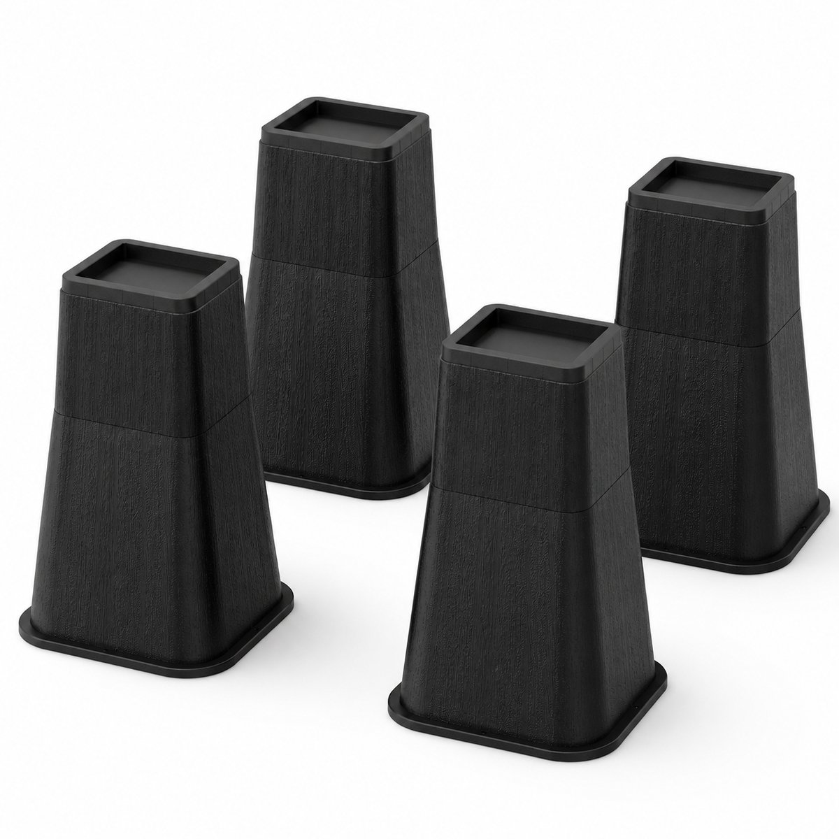 JustValue Stapelbare Meubelverhogers tot 30,5 cm - Set voor 4 Poten - 10,2, 20,3 of 30,5 cm - Zwart