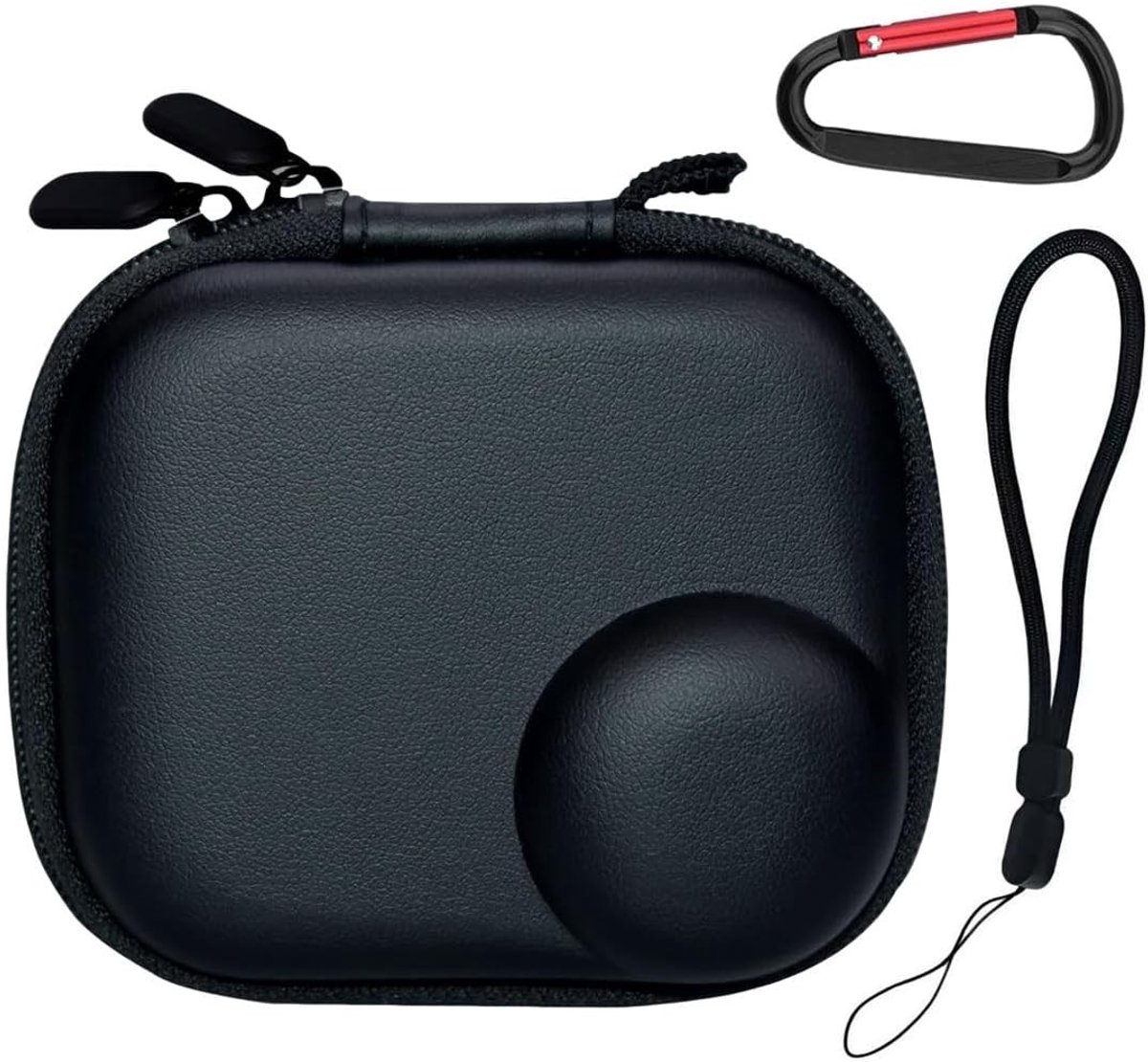 Draagbare beschermhoes voor Osmo Nano - Compact hardcase van zwart PU met zachte binnenkant (9,5 x 8,5 x 4,5 cm) - inclusief tas, karabijnhaak en polsband - ideale bescherming voor camera, accessoires en reizen
