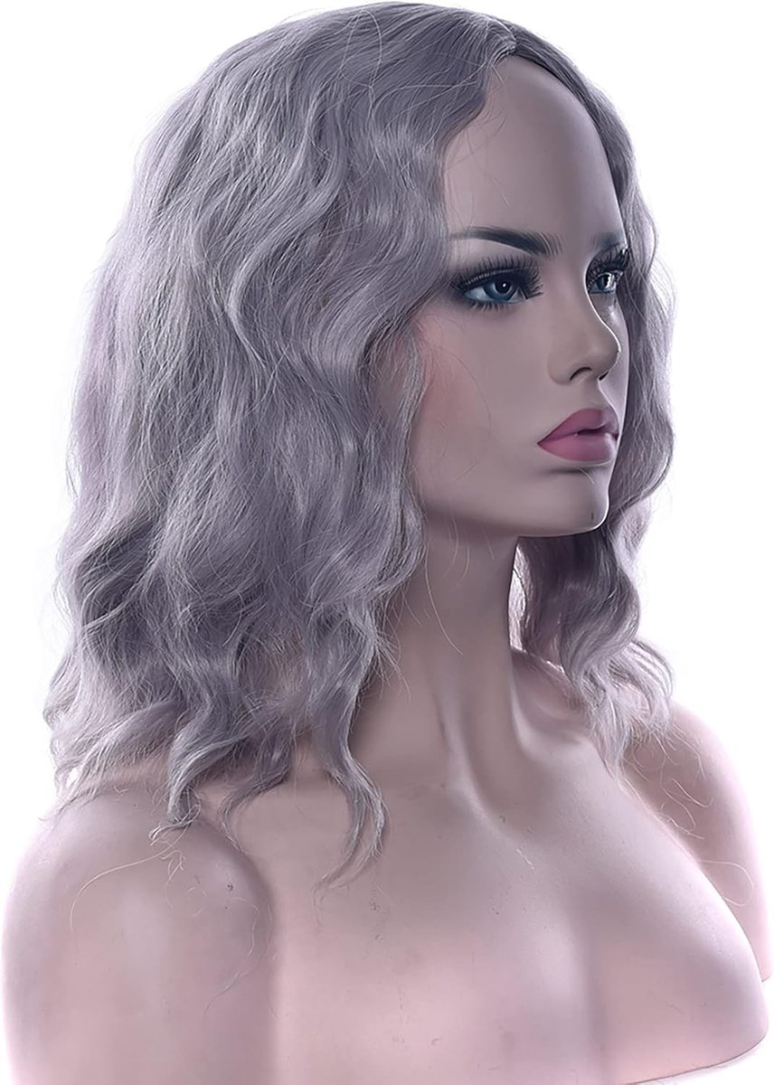 Korte Afro Krullende Haarwig voor Cosplay en Halloween Kostuums voor Vrouwen in Grijs - Perfecte Hoofdbedekking en Feestaccessoire