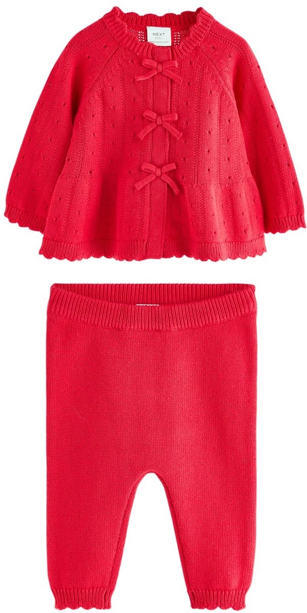 Next - Meisjes - 2-delige set met gebreid babyvestje met ruches en strik en legging - Rood