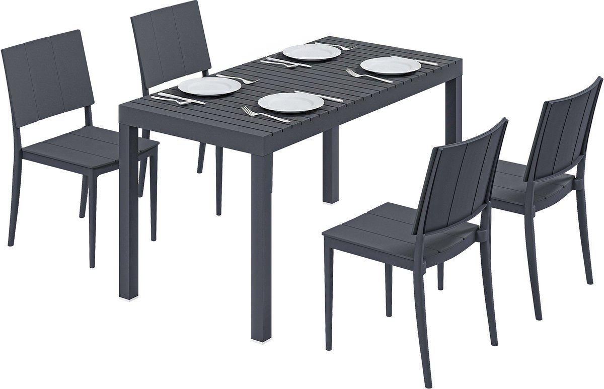 Outsunny Tuinset 5-delig - Tuintafel met 4 Stoelen - Bistroset Buiten - Donkergrijs
