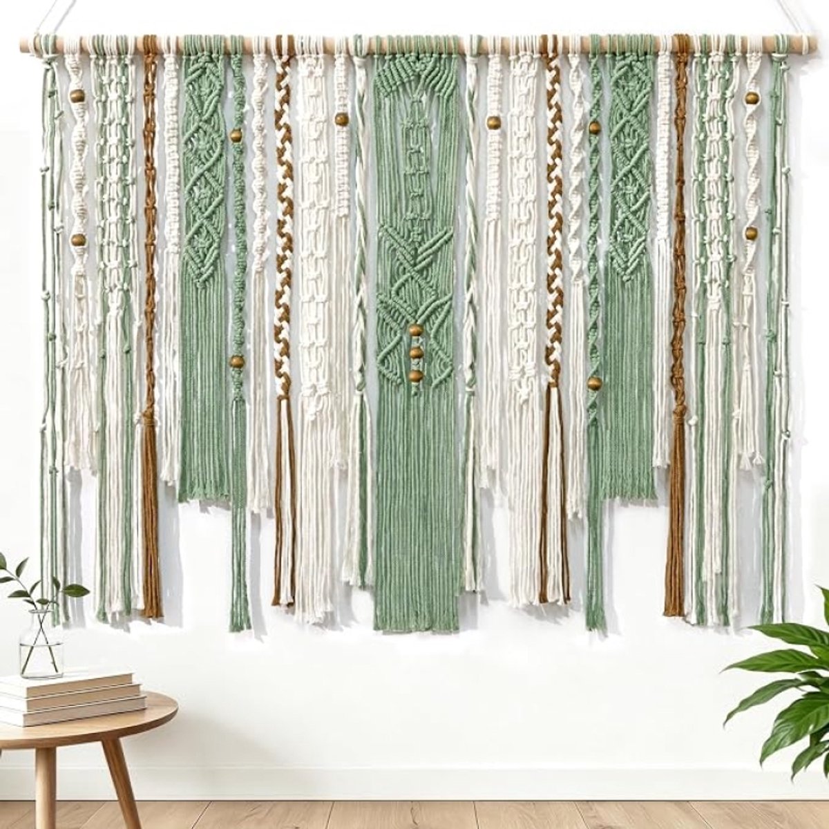 Handgemaakt macramé wandtapijt - Groot - 98 x 75 cm - Boheemse wanddecoratie voor woonkamer, slaapkamer of kinderkamer - Groen