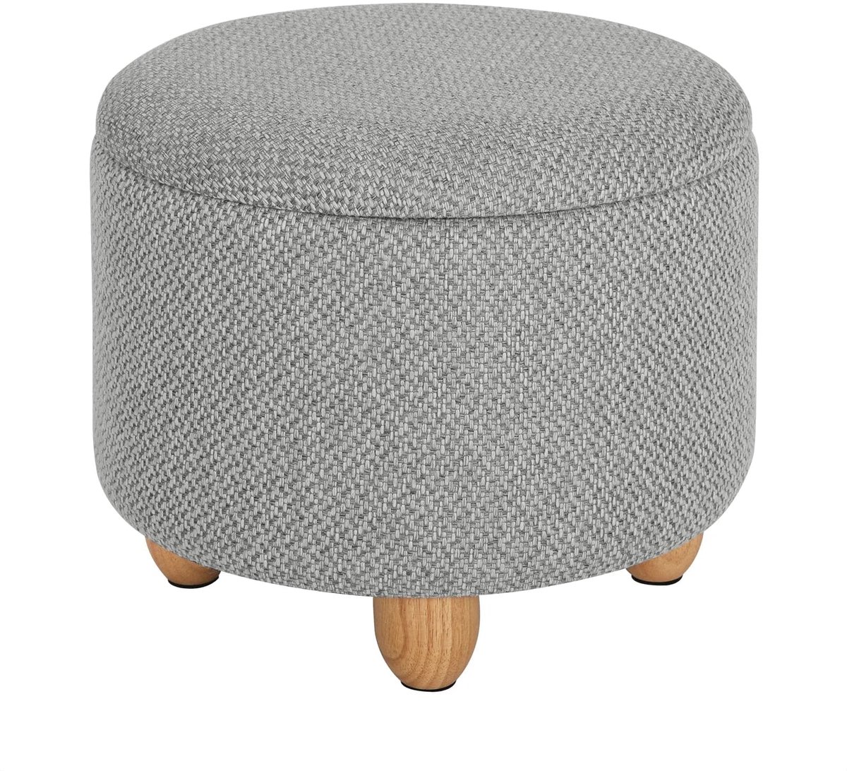Klarven® Opbergpouf Lichtgrijs - Afneembaar Deksel met Houten Dienblad, 21,5 Liter Opbergruimte, Grenen Poten, Draagvermogen Tot 300 kg - Ø 39 x H 33 cm