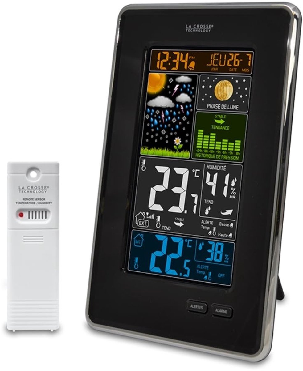 Weerstation - Zwart - 156,5 x 245,1 x 23,5 mm - Draadloos met Kleurendisplay en Maanfasen - Voor Binnen en Buiten