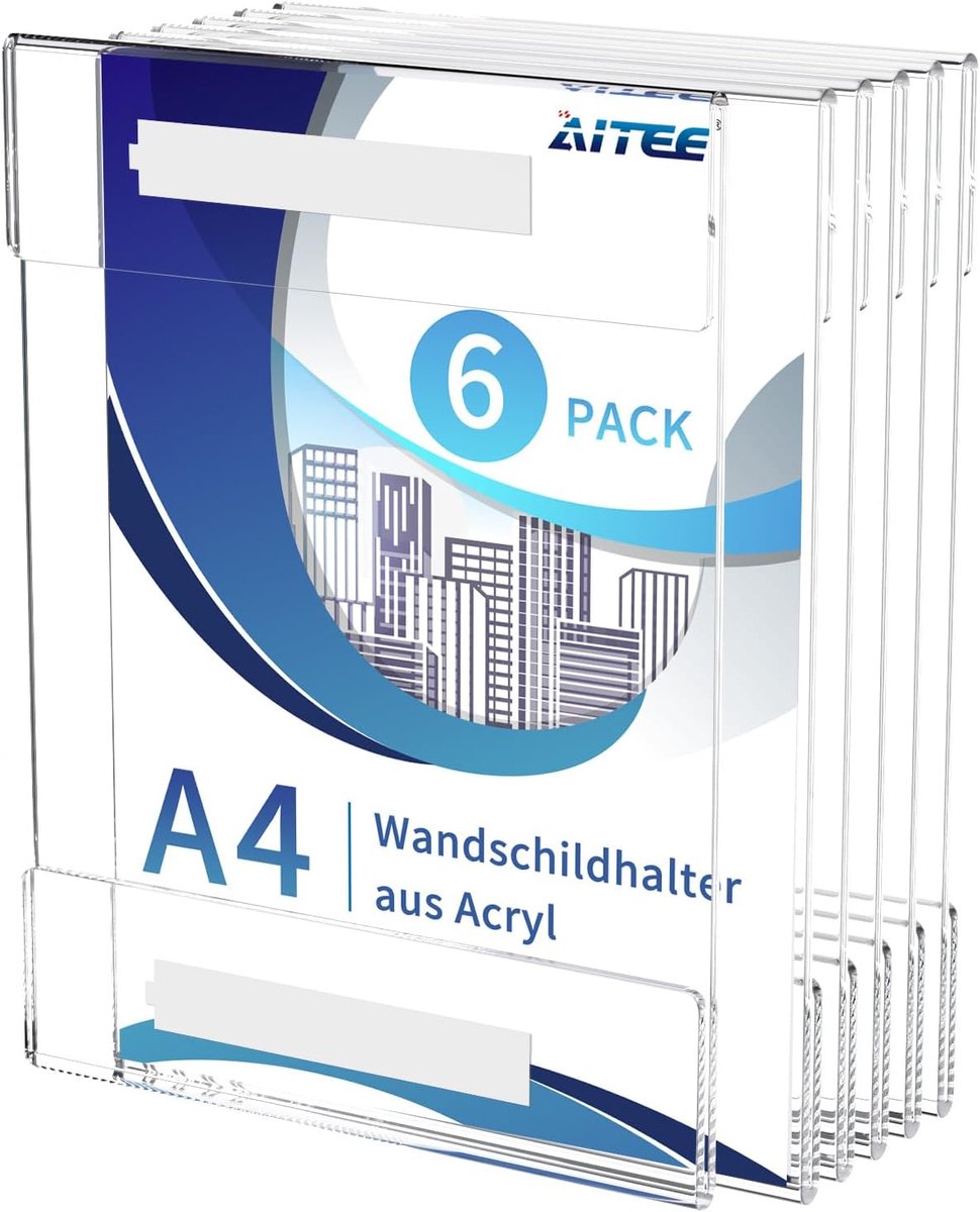 A4 wandposterhouder 6 stuks - transparant acryl - zelfklevend met 3M plakstrip - ideaal voor kantoor en thuis - ShopVlot