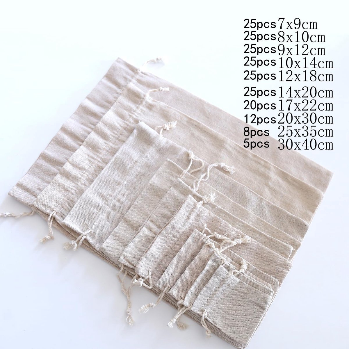Katoenen Zakjes 25 Stuks 12 x 18 cm - Linnen en Jute Cadeauzakjes - Met Koord - Perfect voor Geschenken - ShopVlot