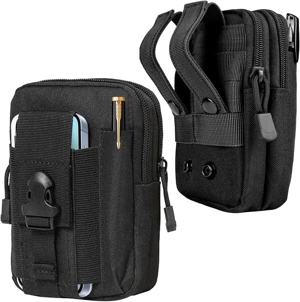 Tactische Heuptas Set van 2, Waterdichte Nylon EDC Tas voor Mobiele Telefoon, Ideaal voor Kamperen en Wandelen