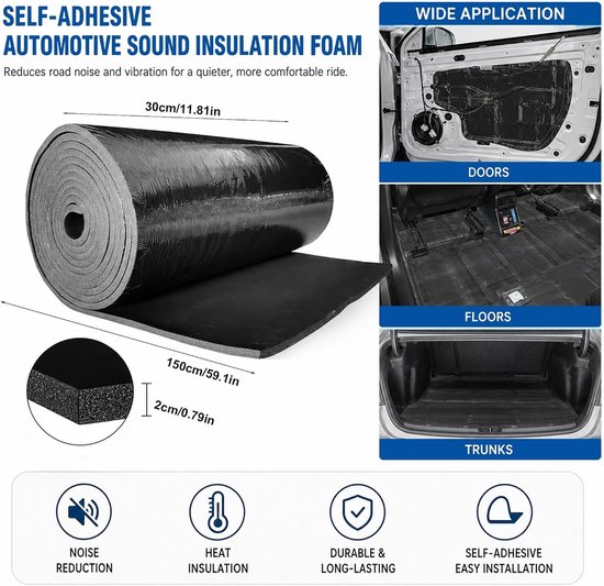 Isolatiemat 20 mm voor auto, zelfklevend neopreen schuim, geluidsisolatie, schokdemping en waterdichte bescherming, 150 x 30 cm — afbeelding 5
