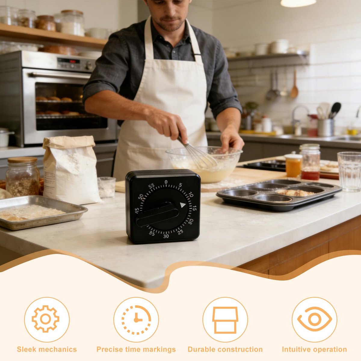 Keukentimer 60 minuten - mechanisch - handmatig opwindbaar - ideaal voor koken - ShopVlot