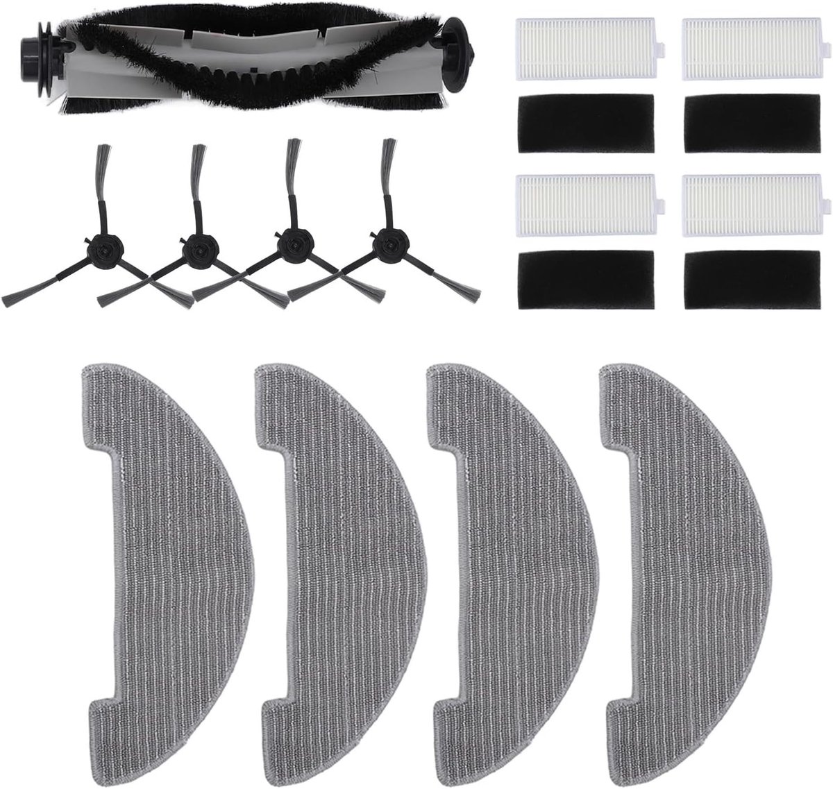 Accessoirekit voor Robotstofzuigers, Inclusief Hoofdborstel, Zijkwasten, Filters en Mopdoeken voor Optimale Reiniging