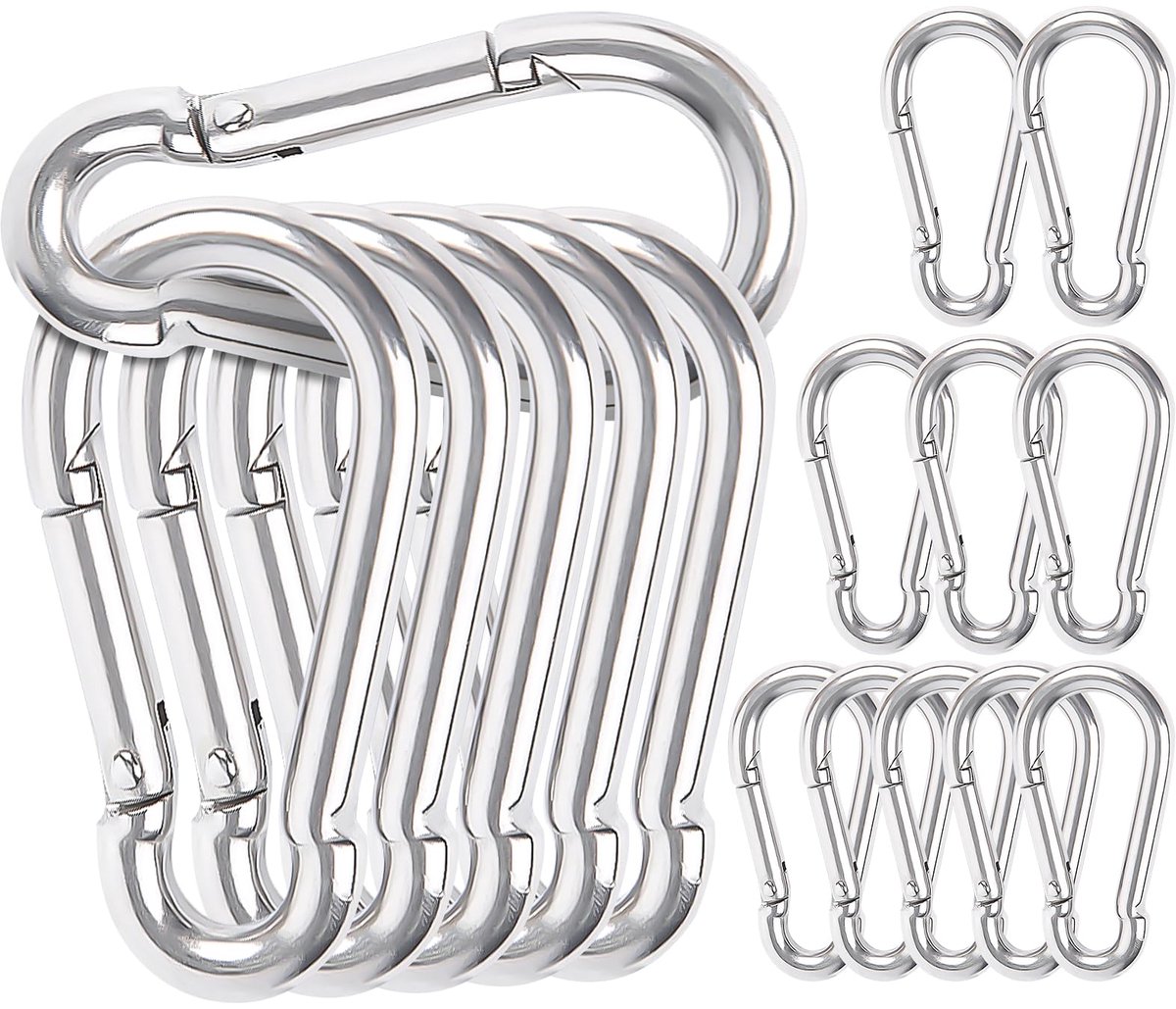 Karabijnhaken 16 stuks 6 x 60 mm - Stalen karabijnhaken - Sleutelhanger - Ideaal voor campingaccessoires - ShopVlot