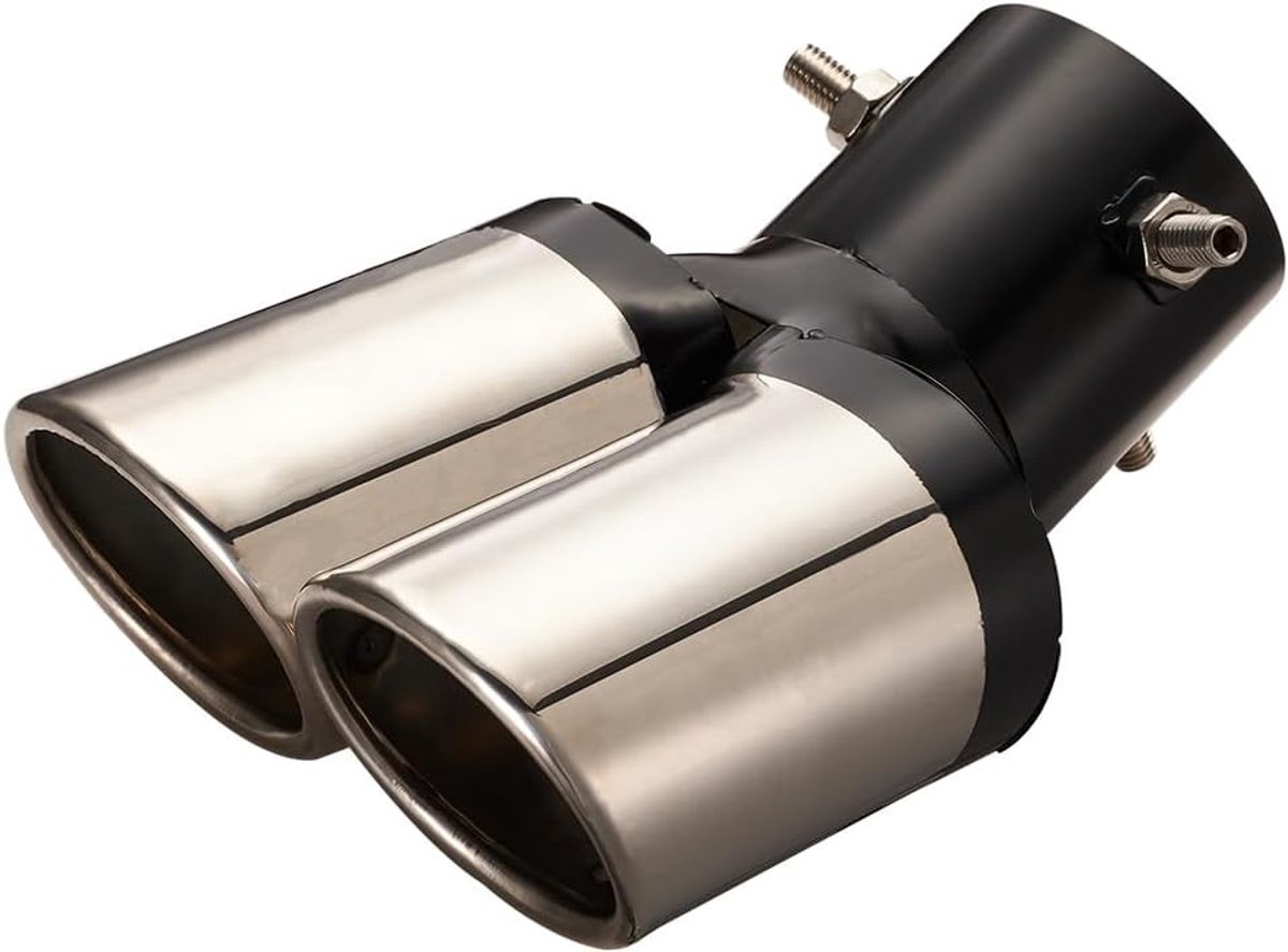 Dubbele uitlaatstrip 60mm, demper voor auto met gebogen zwarte ovalen RVS eindpijp voor optimale prestaties