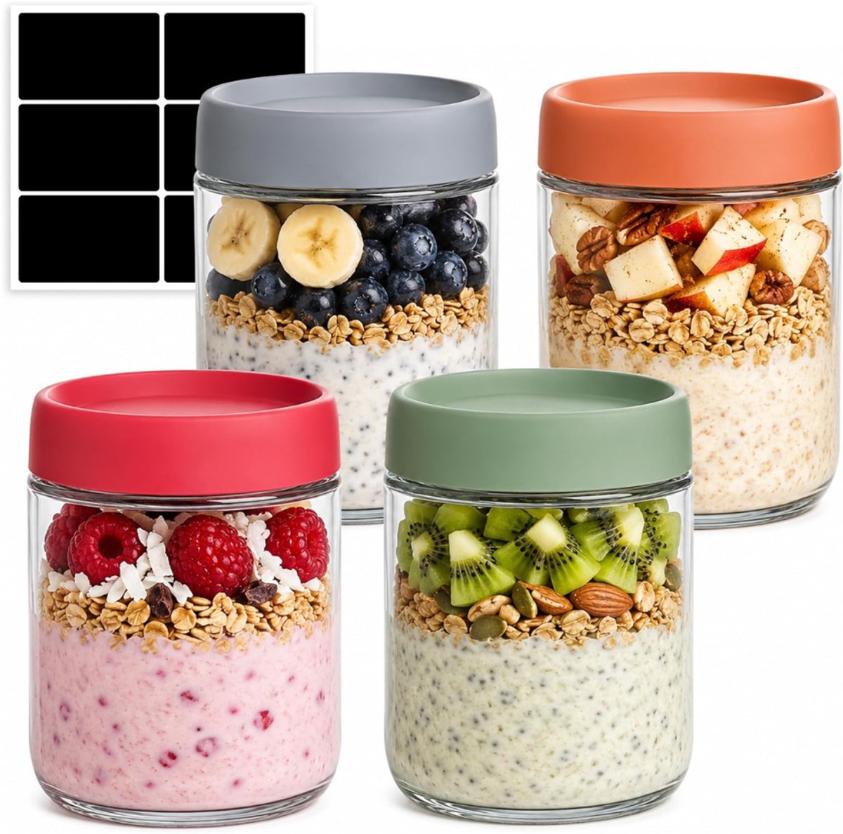 Zavio® Overnight Oats Potjes - Glazen Potjes met Deksel - Mason Jar