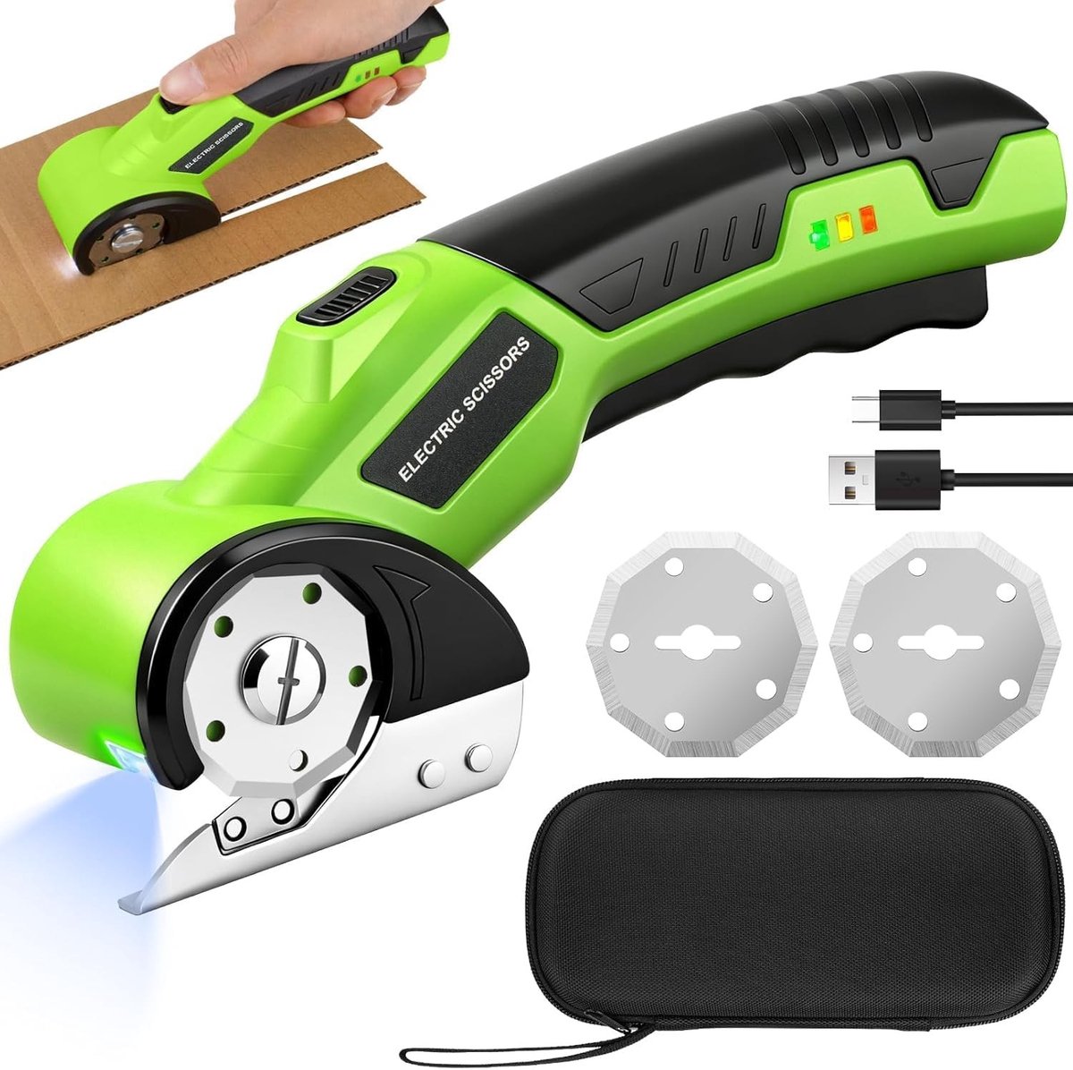 Draadloze Elektrische Schaar met 2000 mAh Batterij en 2 Bladen voor Papier, Karton en Leer, Ideaal voor Knutselen en Doe-Het-Zelf Projecten