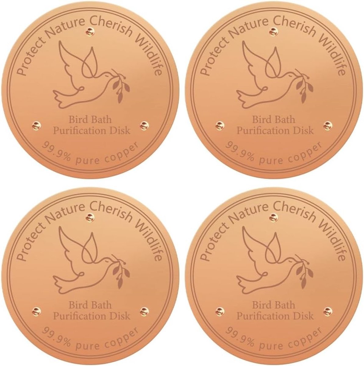 4-delige Koperen Vogelbad Schijf - 99,9% Puur Koper, 10 cm, Natuurlijke Algenpreventie, Driepuntssteun, Geschikt voor Binnen en Buiten, Vogelaccessoires voor Alle Seizoenen