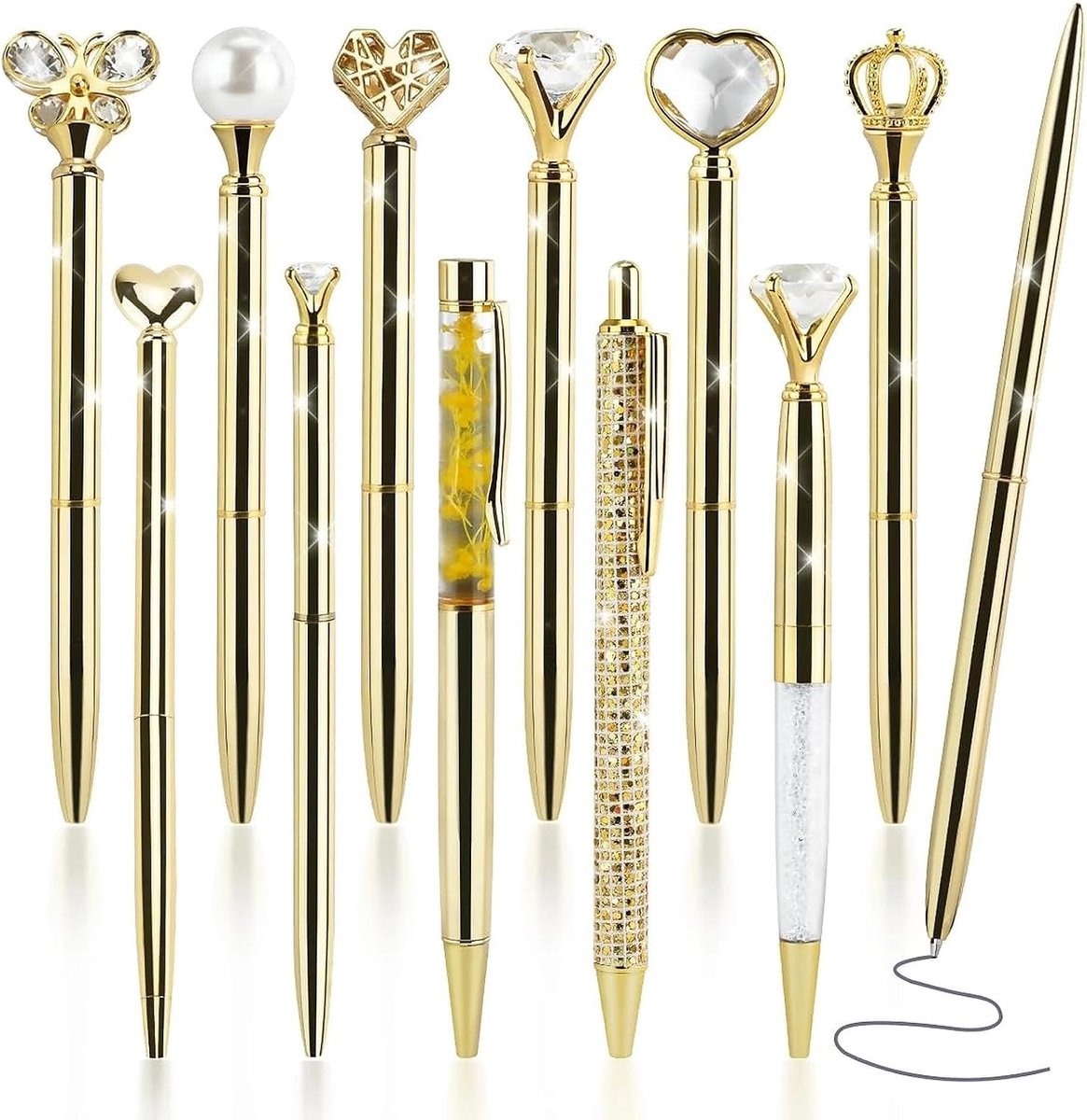 Balpen - Zwart - Fijne Punt - Roségouden met Diamant - Voor School en Kantoor
