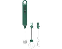 Handheld elektrische melkopschuimer met 3 vervangende mengkoppen - 3 snelheden - volledig automatisch voor melk, koffie, latte, warme chocolademelk - groen