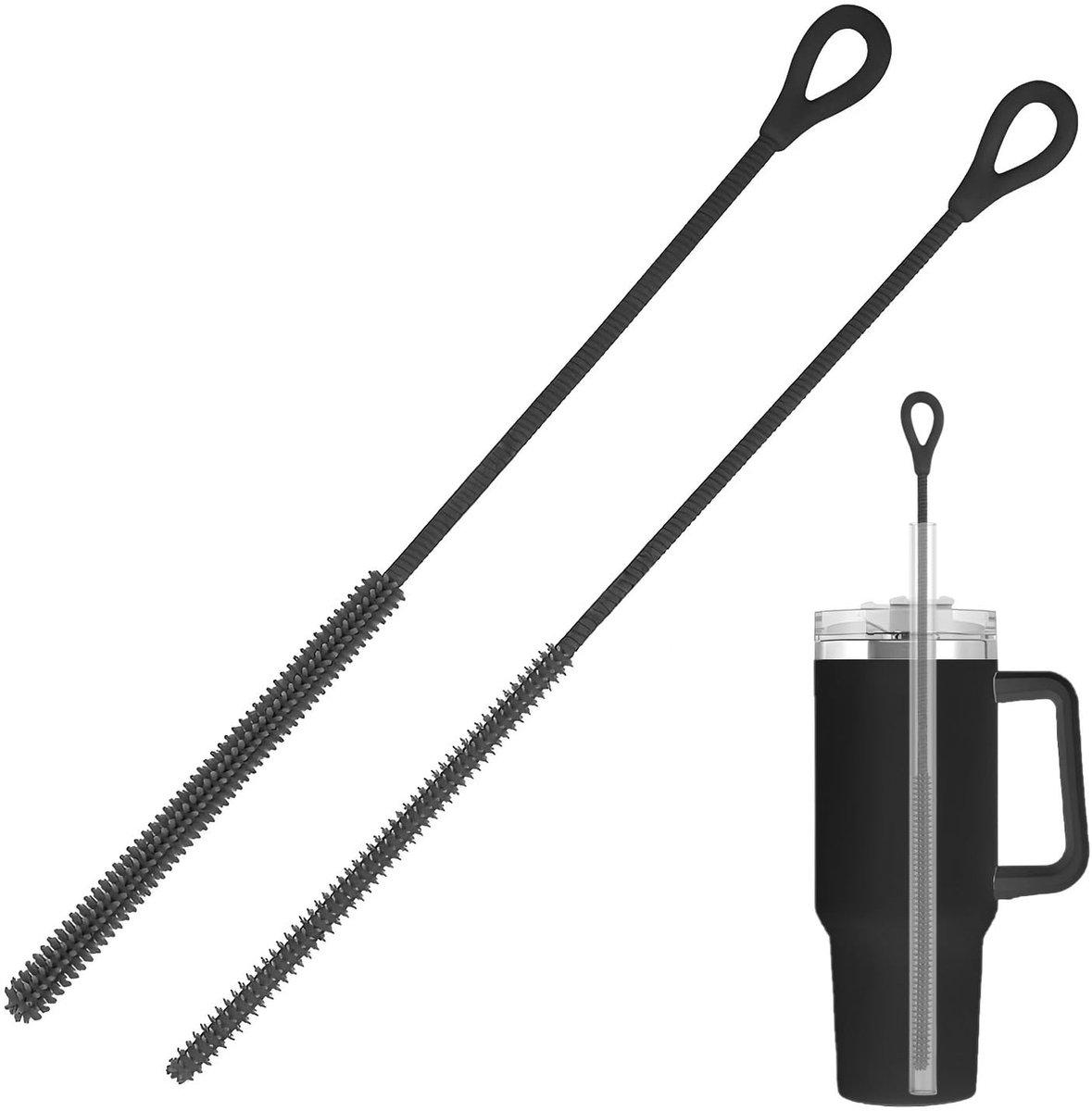 siliconen rietjesborstel 6 mm + 9 mm - herbruikbaar - zwart - voor het reinigen van rietjes - ShopVlot