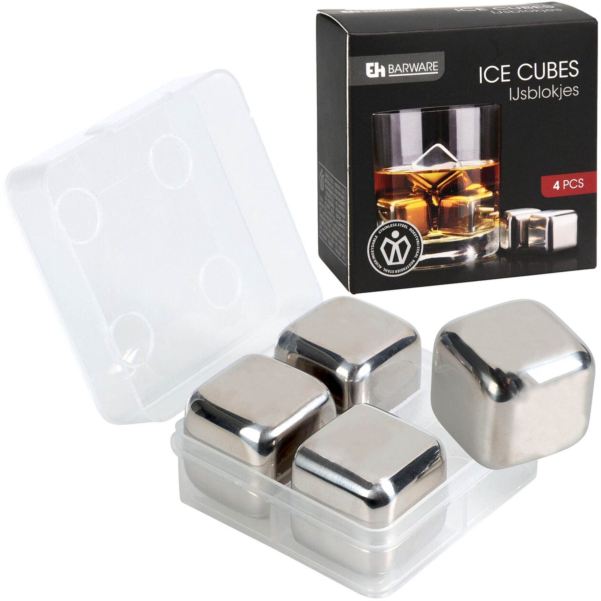 IJsblokjes van roestvrij staal - set van 4 stuks - Ø 2,7 cm - ideaal voor gekoelde dranken - ShopVlot