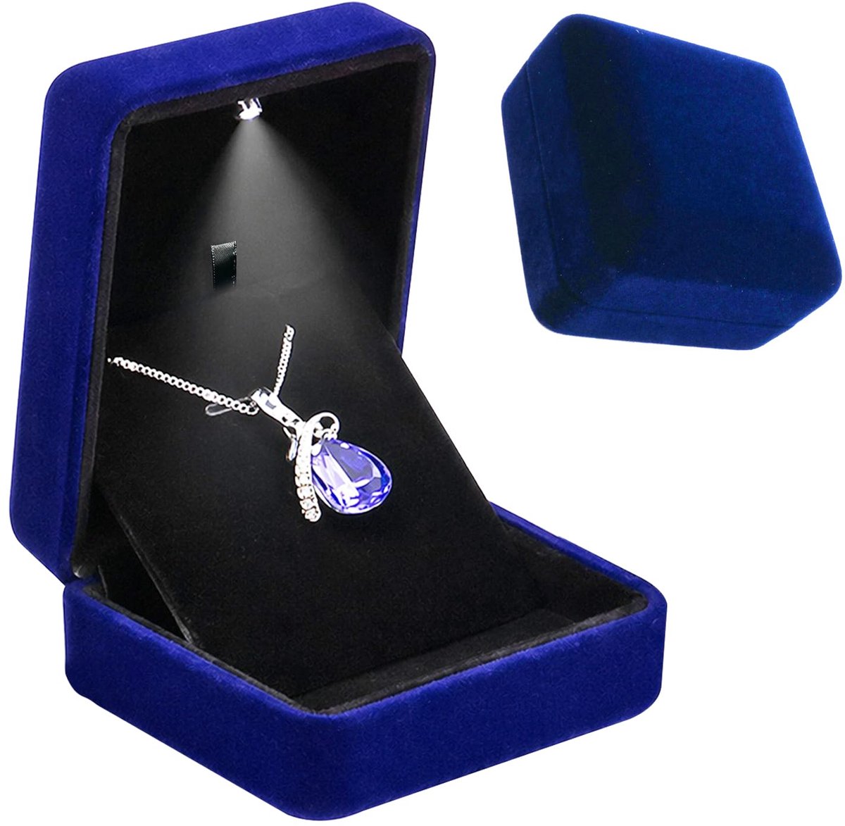 Sieradendoos voor hanger met ledlicht - Elegante blauwe halskettingdoos - Perfecte geschenkdoos voor Valentijnsdag - ShopVlot