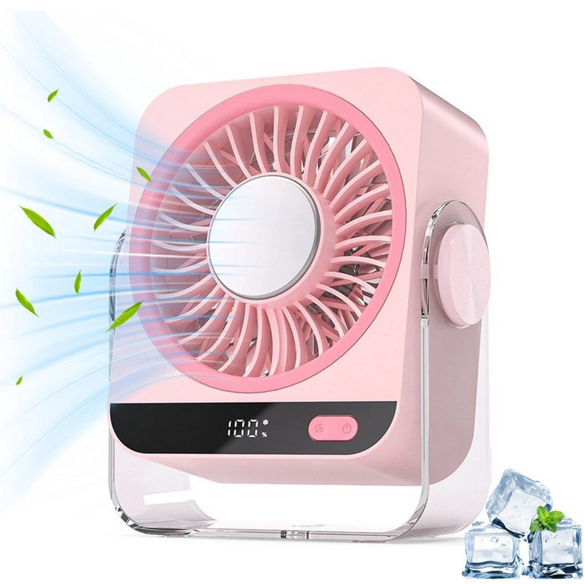 USB-bureauventilator met 5 ventilatorsnelheden, koelfunctie en stille werking.