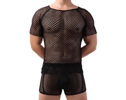 EBHO Mesh tanktop voor heren, transparante tanktop voor heren, sexy, mesh mouwen, ademend sportshirt (S)