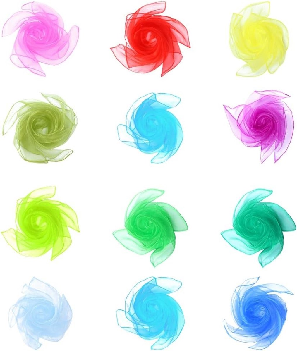 Set van 12 Kleurrijke Chiffon Doeken voor Juggling, Dans en Kindershows - 60 x 60 cm
