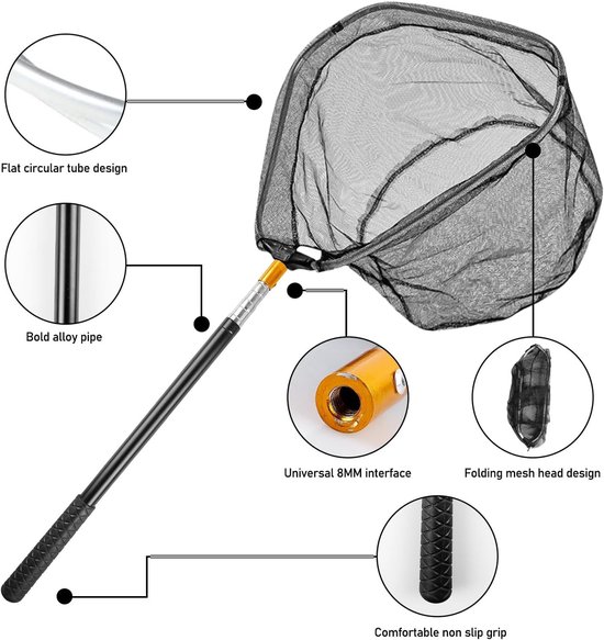 Opvouwbaar telescopisch schepnet van 130 cm voor vissen, verstelbaar, duurzaam nylon, ideaal visaccessoire voor kinderen en volwassenen — afbeelding 2