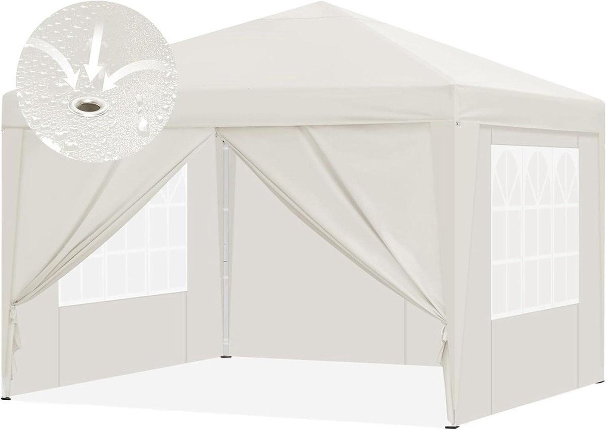 Vouwpaviljoen - Opvouwbare tent - Buitenfeest organiseren - In hoogte verstelbaar - 3 x 3 meter - Beige