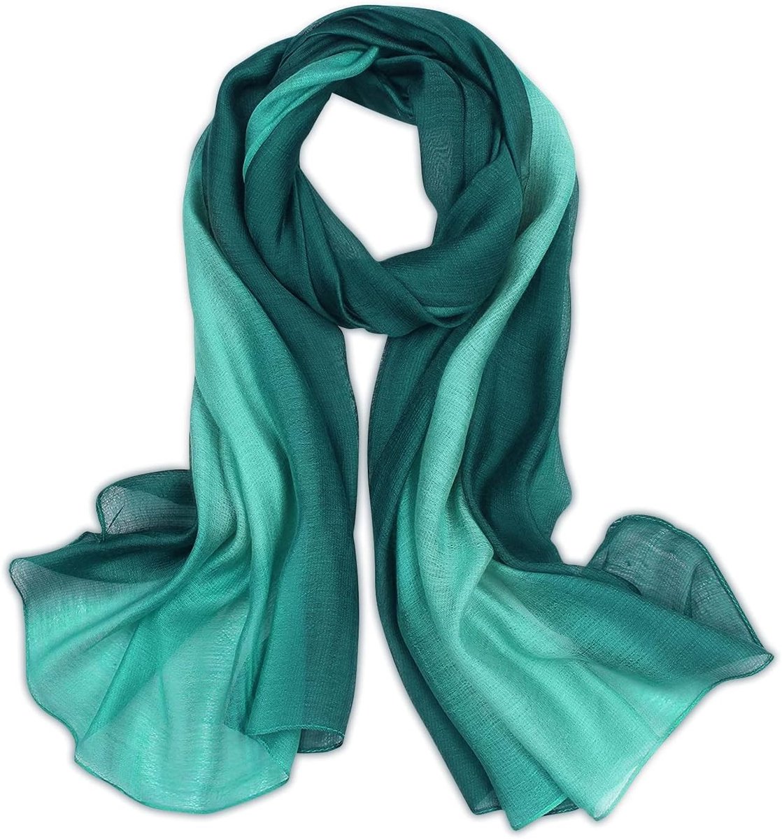 Zijdeachtige Sjaal voor Dames met Gradient Kleur en Stiksel | Elegante, Lichte en Zachte Zomer Sjaal voor Alle Seizoenen, Groen