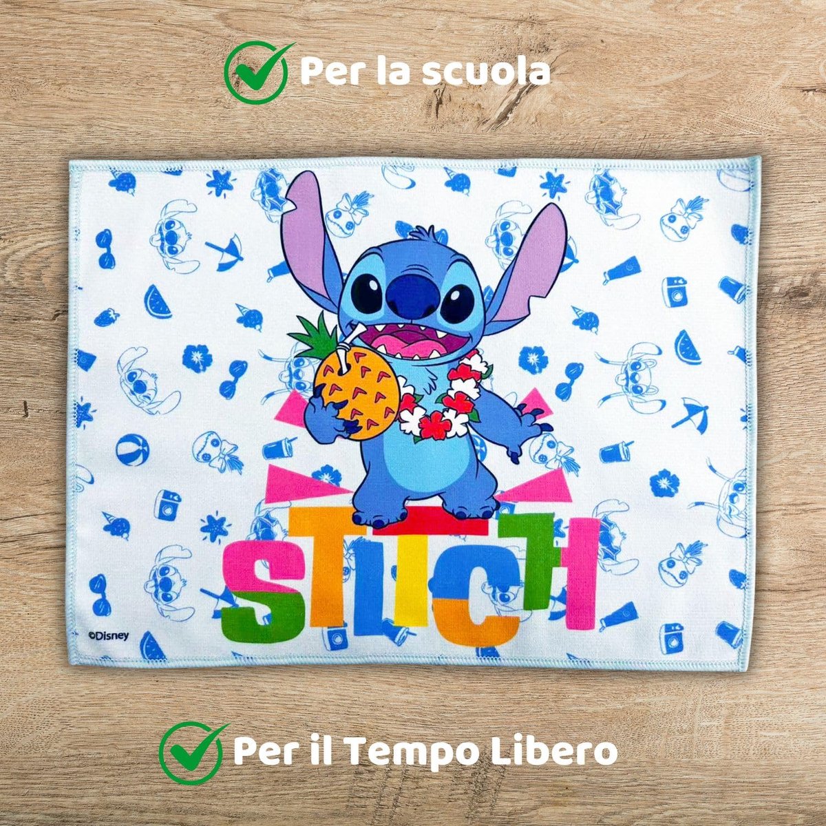 Stoffen placemat kinderen 40 x 30 cm - voor Stitch-fans - opvouwbaar - ideaal voor school en lunch - ShopVlot