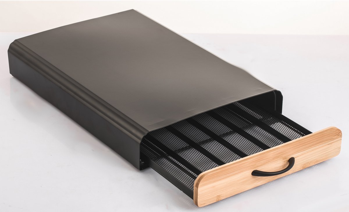 MSV Nespresso Capsule Opberglade – Keuken Opbergrek met Industrieel Design in Zwart en Hout voor Nespresso Capsules