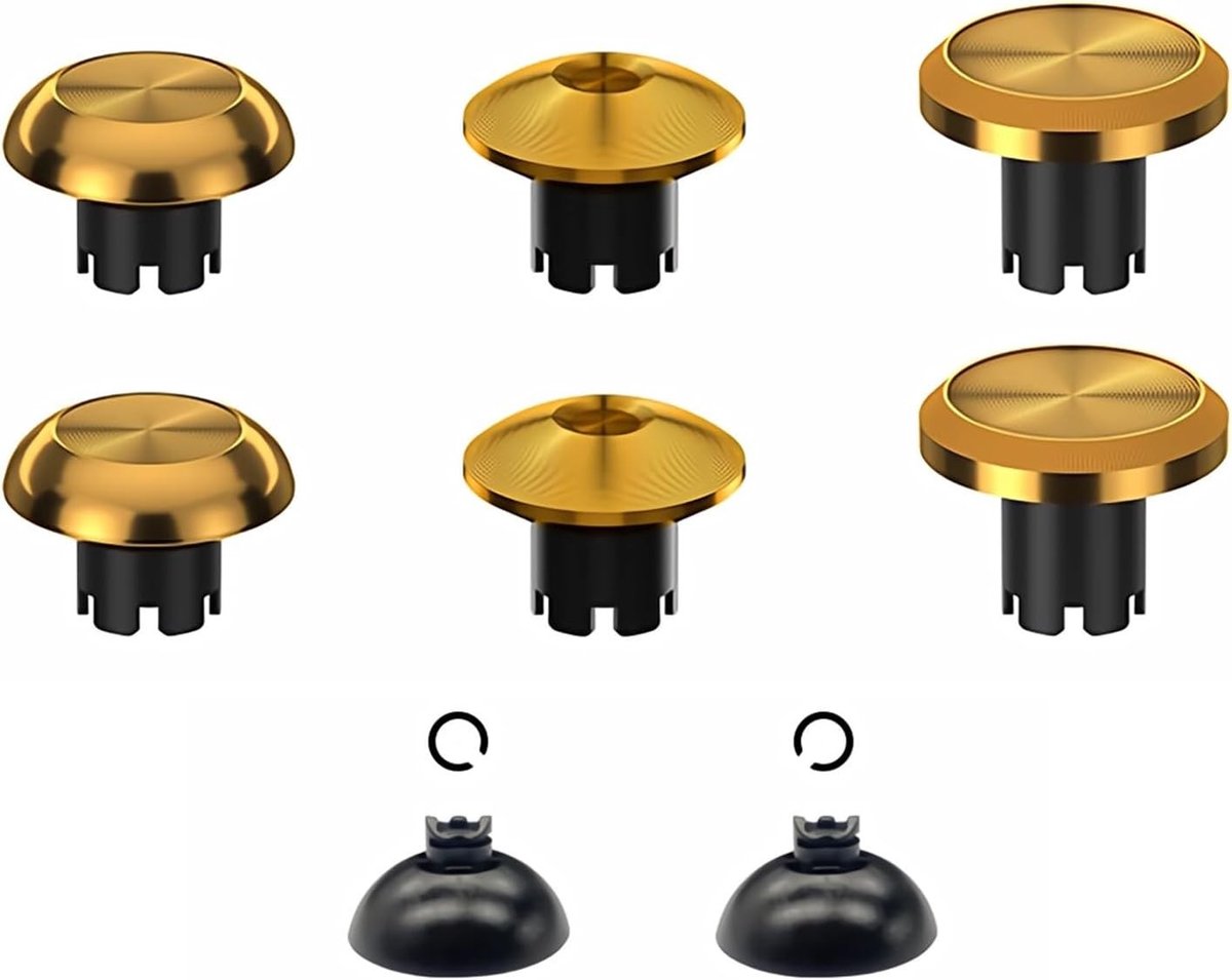 Vervangende Metalen Thumb Sticks voor PS5 en PS4 Controllers - 6-in-1 Analog Joystick Grip Accessoires in Goud voor Verbeterde Spelervaring