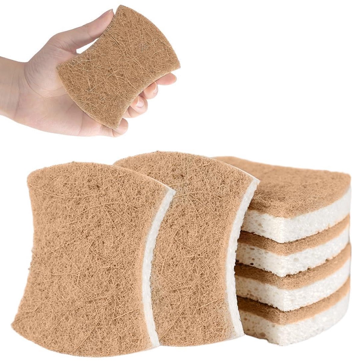 Natuurlijke spons 6 stuks - biologisch afbreekbare spoelspons - cellulose en kokos - duurzaam en milieuvriendelijk - ShopVlot