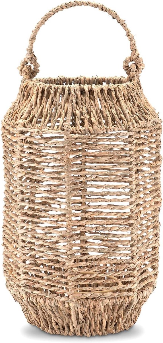 Windlicht van zeegras - Rotan lantaarn mand - Sfeer creëren binnen - Duurzaam hernieuwbaar materiaal - 20x28 cm - Natuurlijk