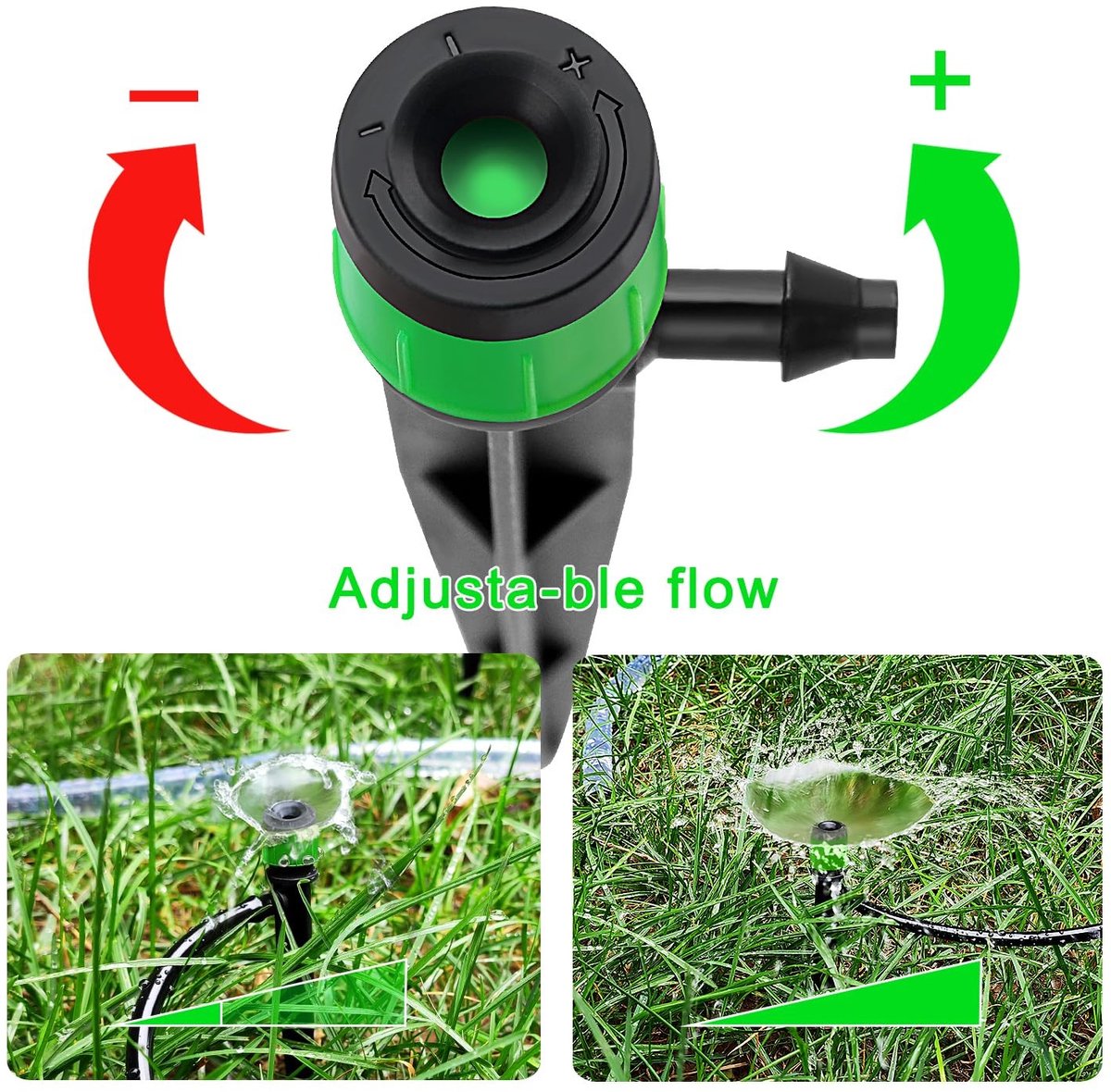 50 Stuks 360 Graden Verstelbare Irrigatie Dripper Sprinkler voor Tuin, Micro Stake Dripper met Barbed Connector voor 4/7mm Tuinslang, Waterdoorlatende Emitter voor Efficiënte Bewatering