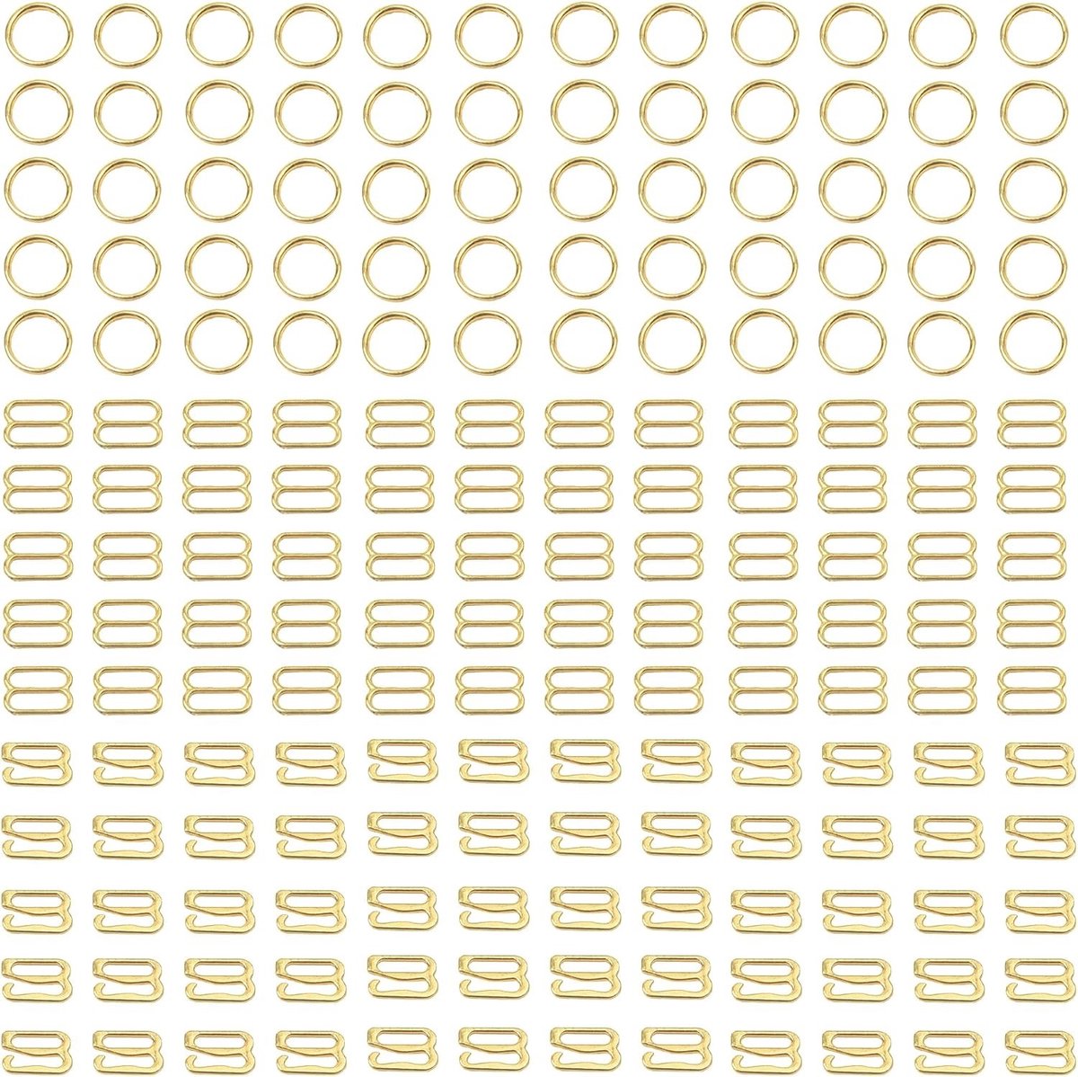 180 Stuks Lingerie Beugels en Clips voor Verstelbare Bandjes - Ondersteunende Sliders voor Bh en Badmode - 8mm (Goud)