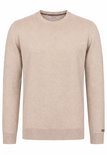 Beige herentrui met ronde hals. Gebreide structuur, label 'FELIX HARDY' en een geborduurd detail op de mouw.