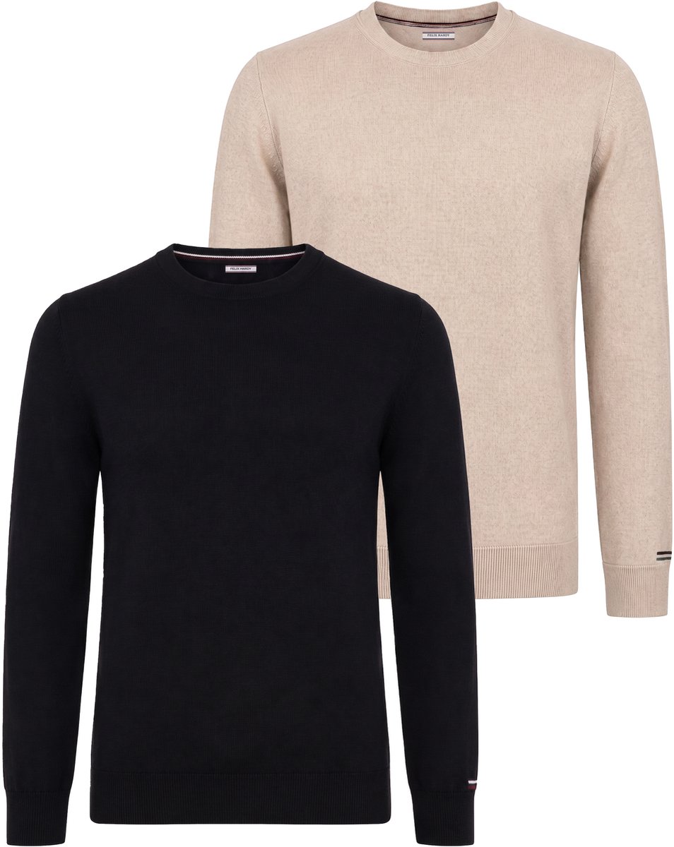 Felix Hardy Set Van 2 Truien Met Ronde Hals - 100% Katoen Heren Beige-Zwart - 2Xl