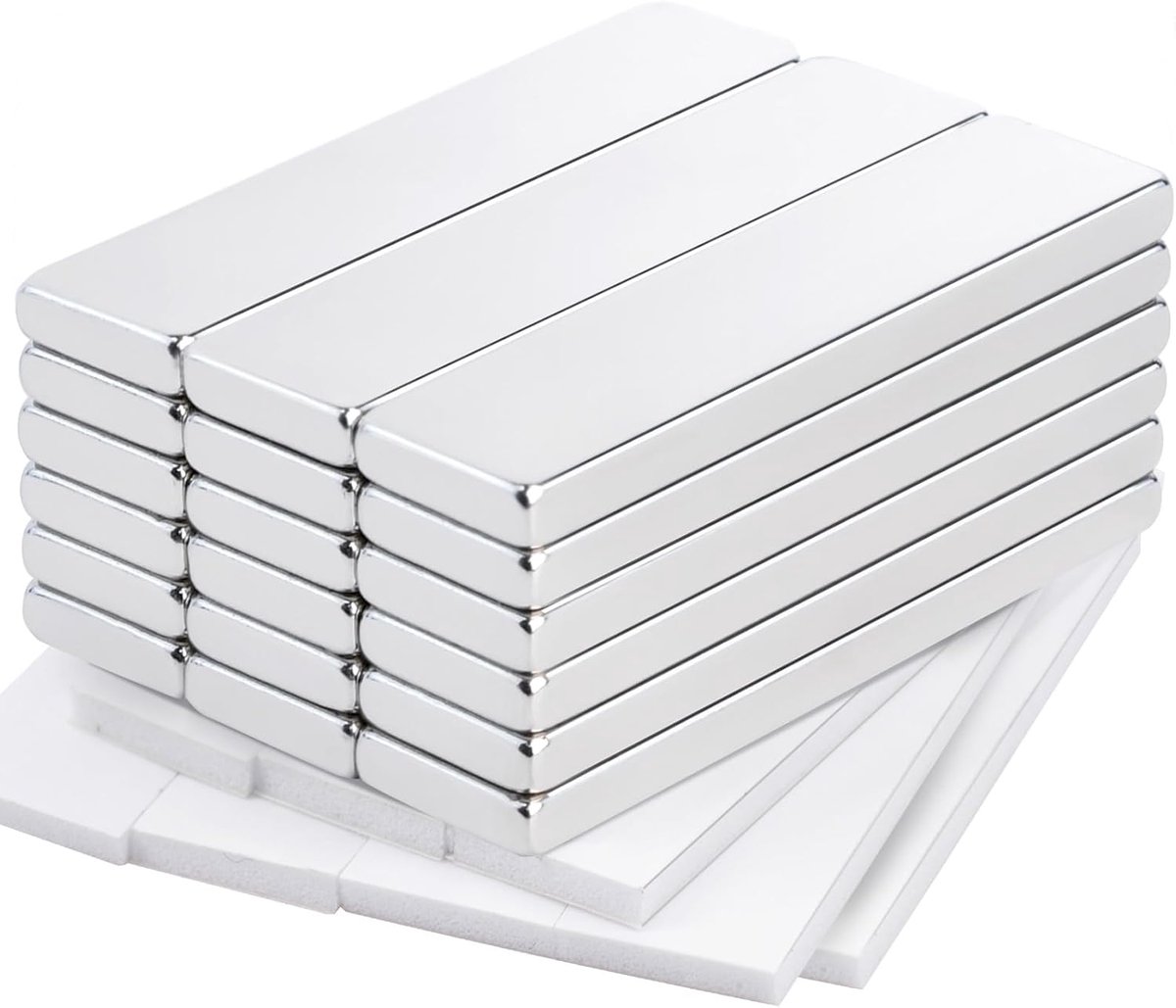 Neodymium magneten 40 x 10 x 3 mm - extra sterk met zelfklevende achterkant - 18 stuks - ShopVlot