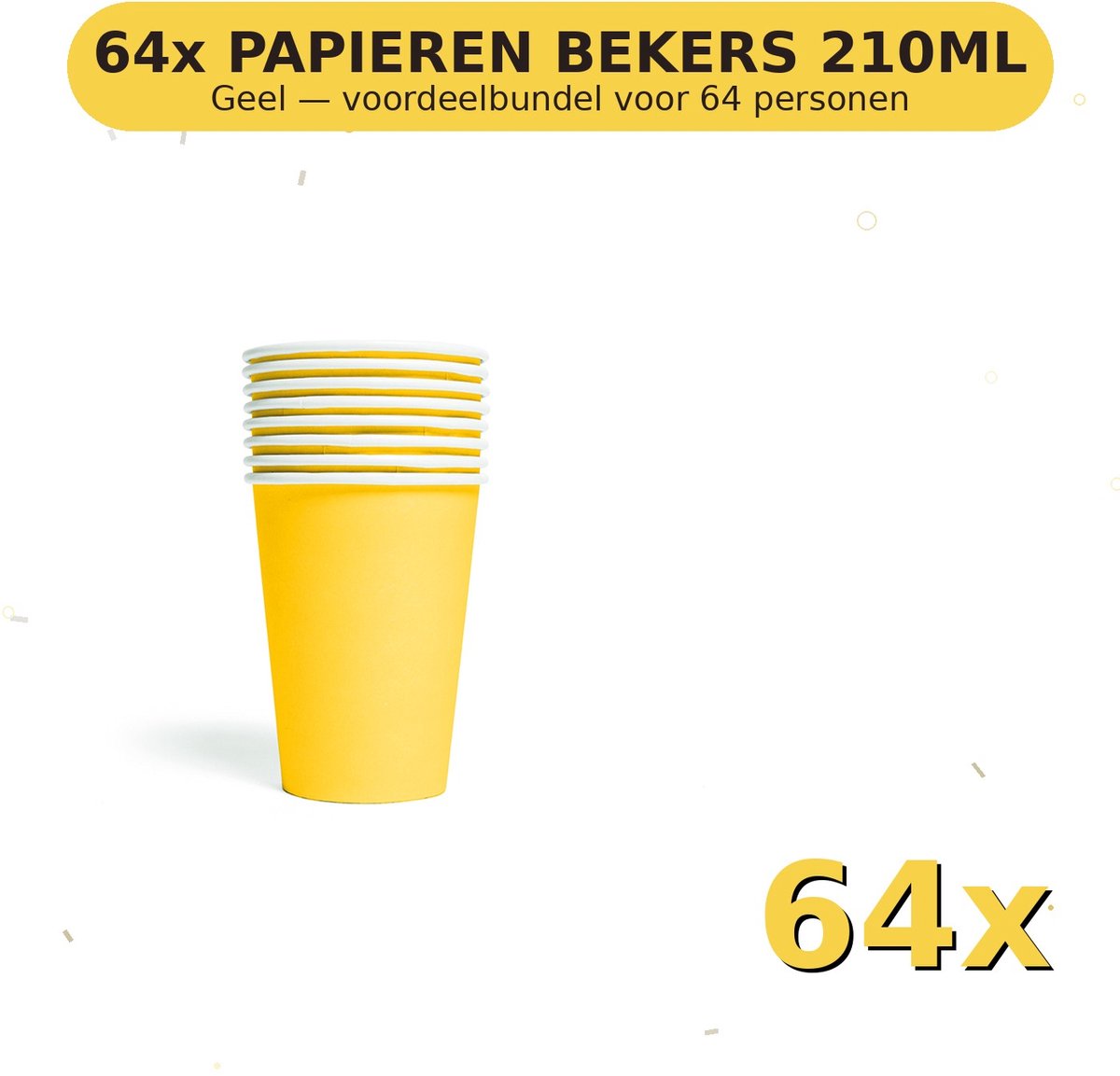 Bekers 210ml FSC Geel - Voordeelverpakking 64 Stuks voor tot 64 Personen - Feestartikelen