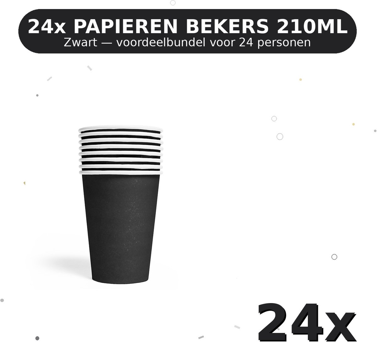 Bekers 210ml FSC Zwart - Voordeelverpakking 24 Stuks voor tot 24 Personen - Feestartikelen