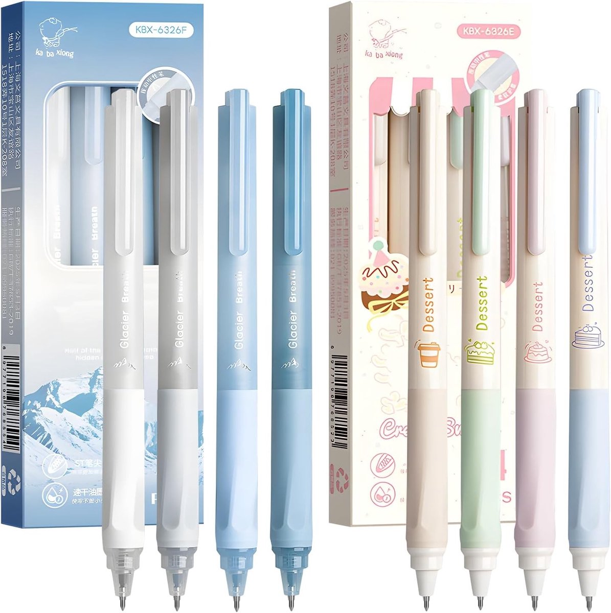 Klikgelstiften Set - Gletsjer en Dessert - 0,5 mm - Met Sneldrogende Inkt en Zachte Handgreep - Voor Kantoor en Cadeaus