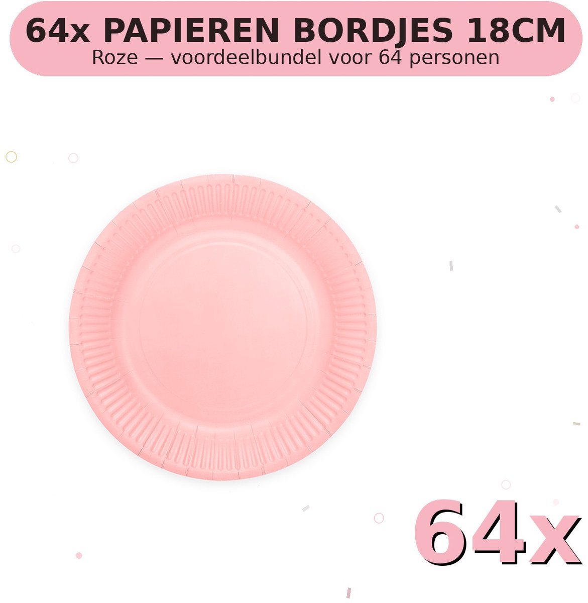 Bordjes 18cm FSC Roze - Voordeelverpakking 64 Stuks voor tot 64 Personen - Feestartikelen
